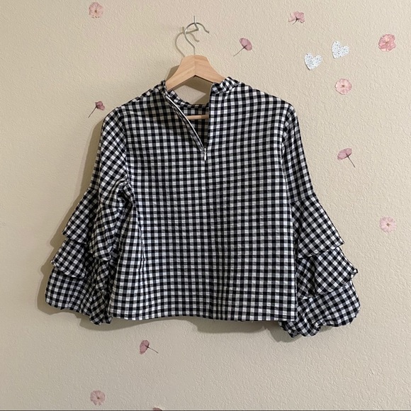 Zara - Gingham Layered Ruffle Sleeve - Picture 3 of 4
